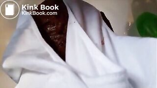 Babe is shitting a very big quantity of shit on white panty