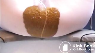 Woman shitting a lot of diarrhea on pantyhose