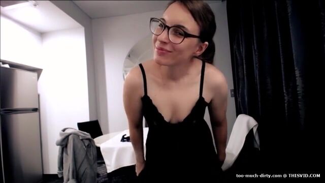 Brunette with glasses masturbating and cum while shitting