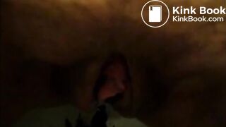 Woman shitting and pissing in the toilet