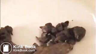 Woman shitting on a white plate