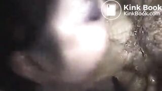 Asian babe with great tits eating shit while giving scat blowjob