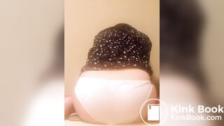 Poop in white panty while sitting