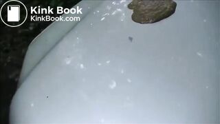 Brunette pissing and shitting on a car outdoor