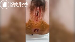 Poop in white panty on the bed