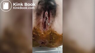 Poop in white panty on the bed