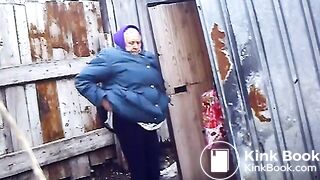 Old Russian woman takes a liquid shit outdoors voyeurstylec