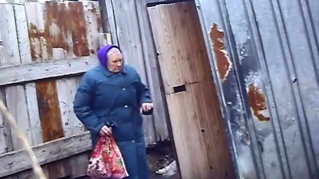 Old Russian woman takes a liquid shit outdoors voyeurstylec