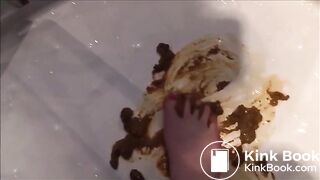 Girl shit and piss in the shower and put her feet on it