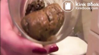 Blonde girl shitting in a glass