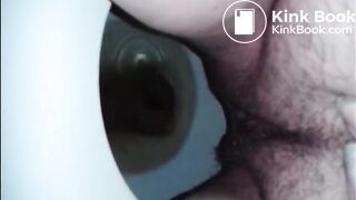 Hairy woman shit and piss on the toilet