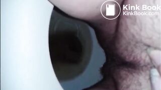 Hairy woman shit and piss on the toilet
