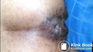 Hairy girl shitting an hard turd