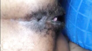 Hairy girl shitting an hard turd