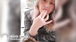 Cute blonde with septum ring takes a fat dump in the kitchen