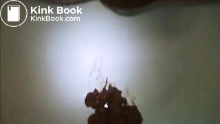 Flat breast girl shit and piss on the blue panty