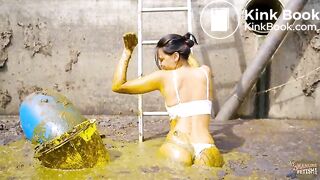 Christy Ley in the manure pit