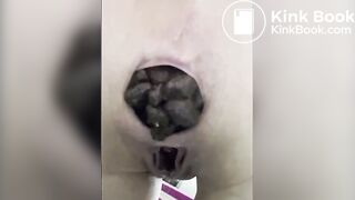 Cute lady with tiny ass pooping huge load