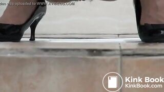 Sexy woman drops her jizz and a big turd in a public toilet