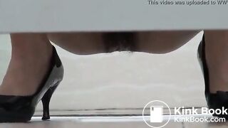 Sexy woman drops her jizz and a big turd in a public toilet