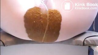 Woman shitting a big diarrhea on white pantyhose