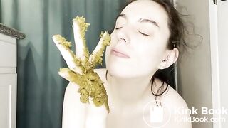 Shitting and playing with her fresh poop