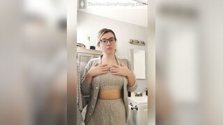 Cute Chick With Glasses Spreads Ass Over Toilet