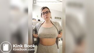 Cute Chick With Glasses Spreads Ass Over Toilet