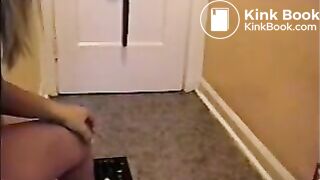 Round butt blonde girl shitting on the floor