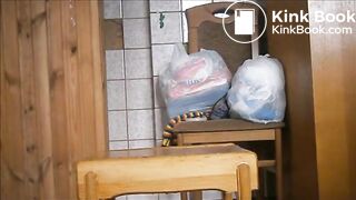 Girl shitting enema and diarrhea from a chair