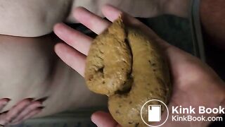 Wife shits in hand while I am sitting on toilet