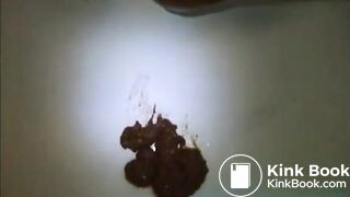 Flat breast girl shit and piss on the blue panty