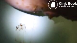 Flat breast girl shit and piss on the blue panty