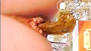 Girl shitting outdoor closeup