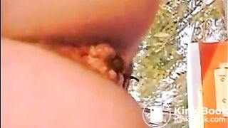 Girl shitting outdoor closeup