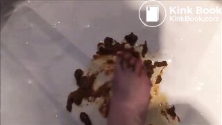 Girl shit and piss in the shower and put her feet on it