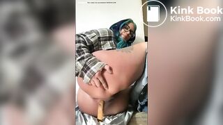 Nerdy girl with a nice load of shit