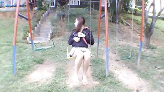 Naughty girl shitting at the playground