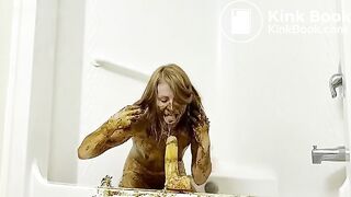 Dirty slut scat anal dildo and bath in shit