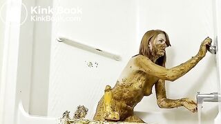 Dirty slut scat anal dildo and bath in shit