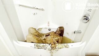 Dirty slut scat anal dildo and bath in shit