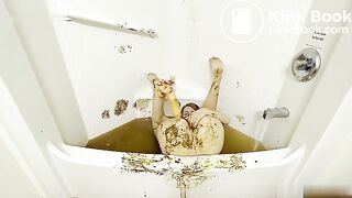 Dirty slut scat anal dildo and bath in shit