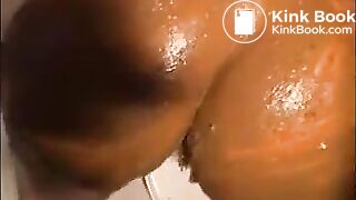 Woman shitting and smearing shit on her body