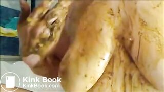 Big woman is smearing shit on her breast