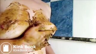 Big woman is smearing shit on her breast