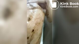 Dirty girl smears her body with shit