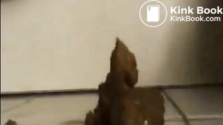 Hairy milf in high heels and lingerie shitting on the floor