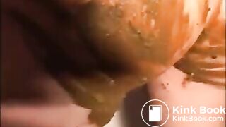 Dirty girl smearing shit all over her body