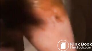 Dirty girl smearing shit all over her body