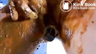 Milf smearing shit on her body masturbating fisting and squirting